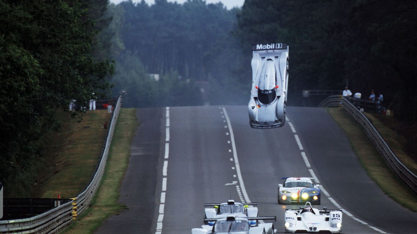 Mark Webber flipped Mercedes Le mans 1999