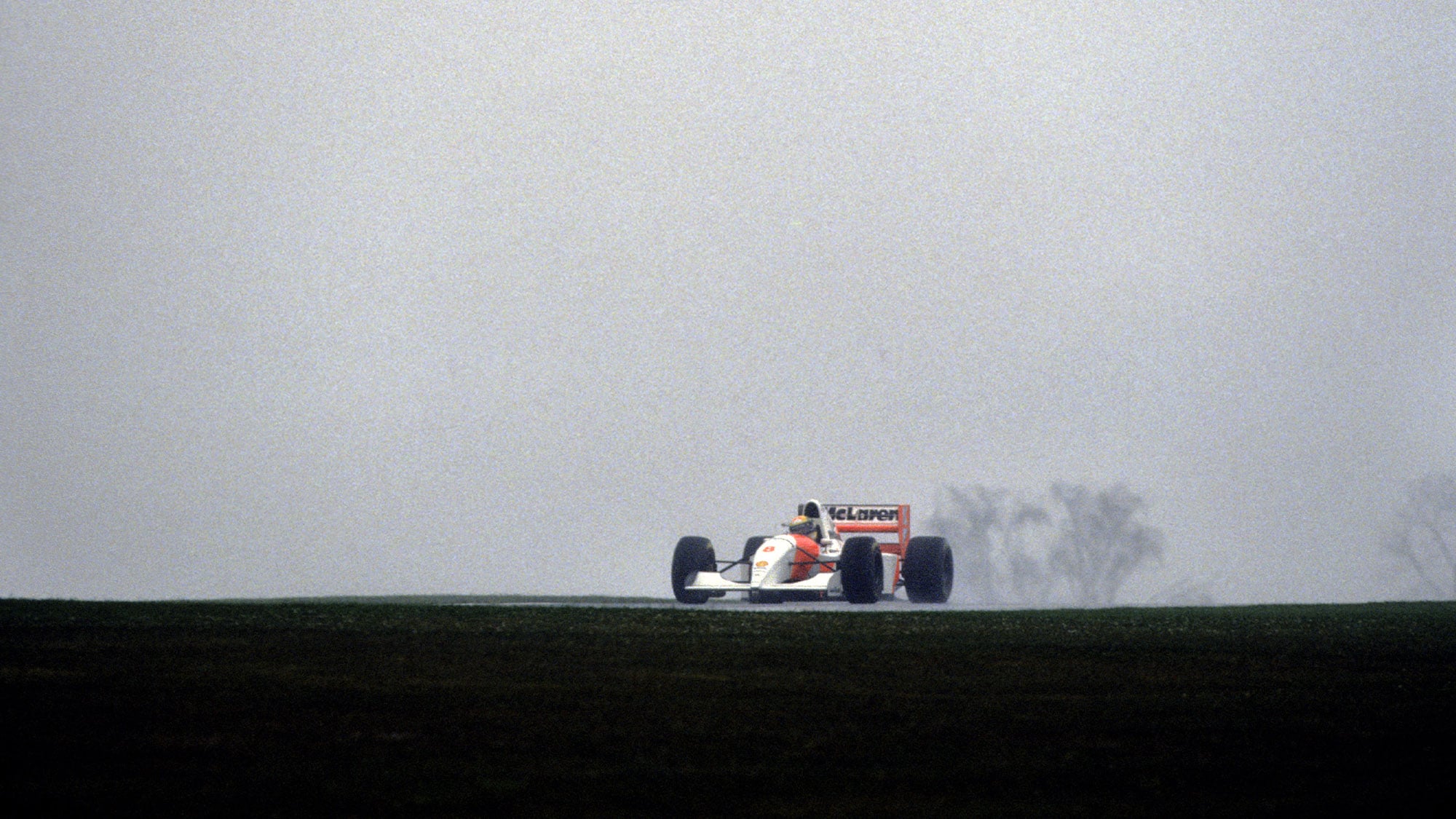 McLaren of Ayrton Senna on its own at 1993 Donington European GP