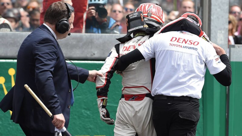 Nakajima walks off track after car failure