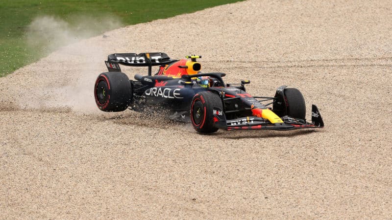 Sergio Perez bounces across gravel in practice for 2023 Australian Grand Prix