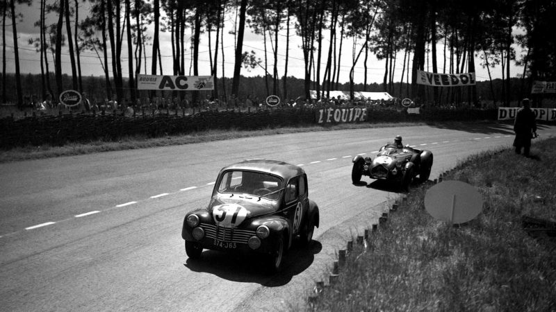 The Renault 4 CV of Jean-Louis Rosier chased by the Cadillac