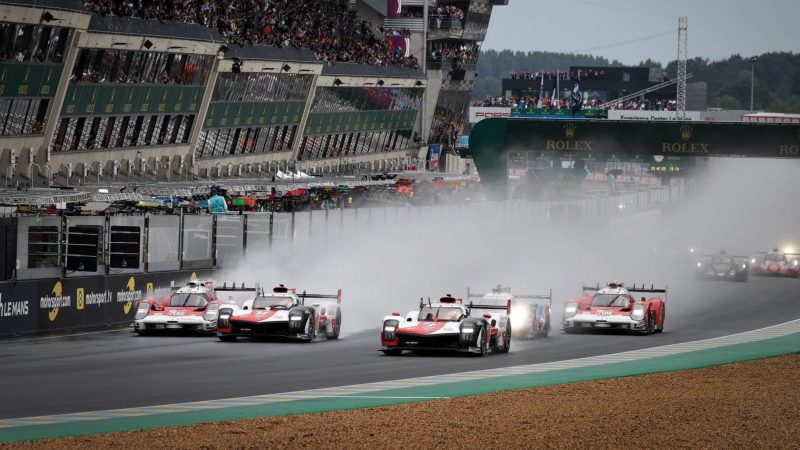 Toyota Gazoo Racing GR010 Hybrid leads the start of the 2021 race