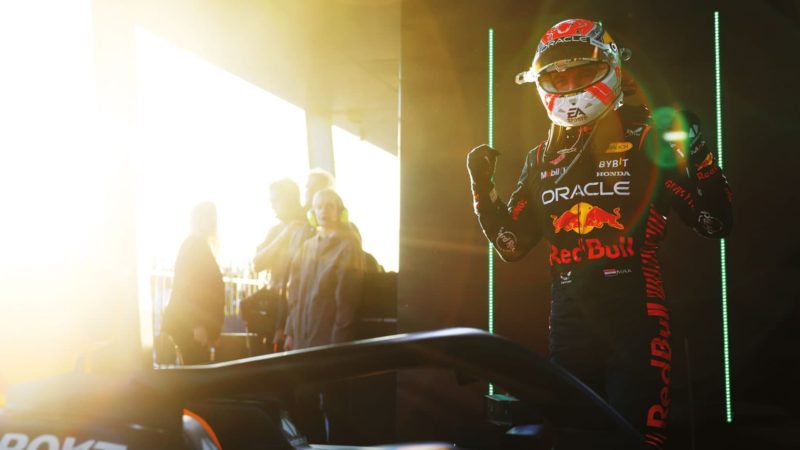 Verstappen cheerful in Red Bull garage