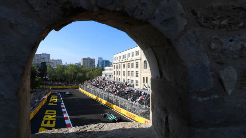 View of 2023 Azerbaijan GP through city wall