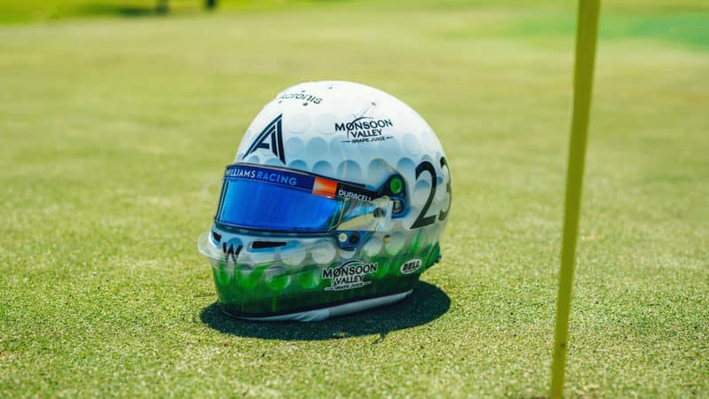 Alex Albon golf ball helmet