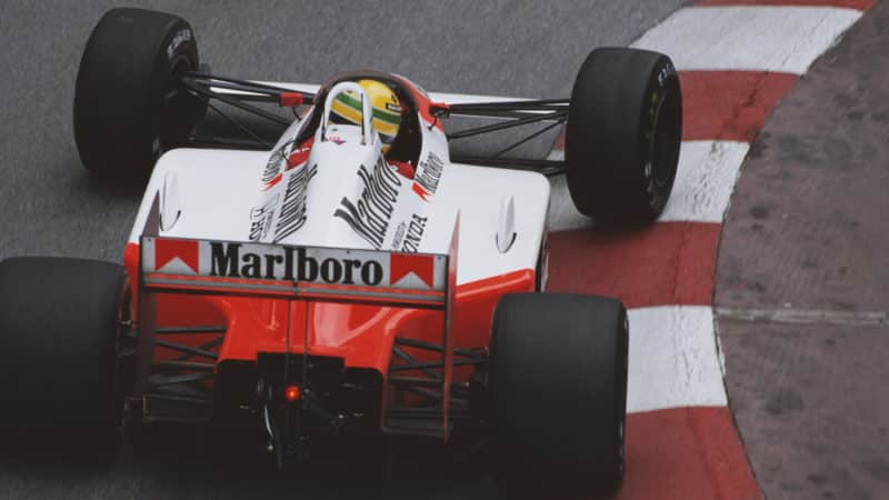 Ayrton Senna cornering in 1988 Monaco GP