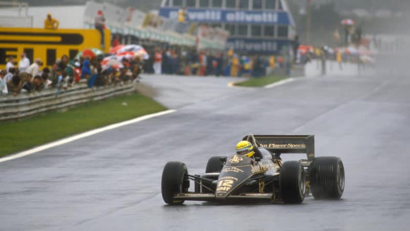 Ayrton Senna on his way to his first F1 win at Estoril in 1985