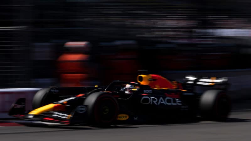 Blurred picture of Max Verstappen in qualifyinf for 2023 Monaco GP