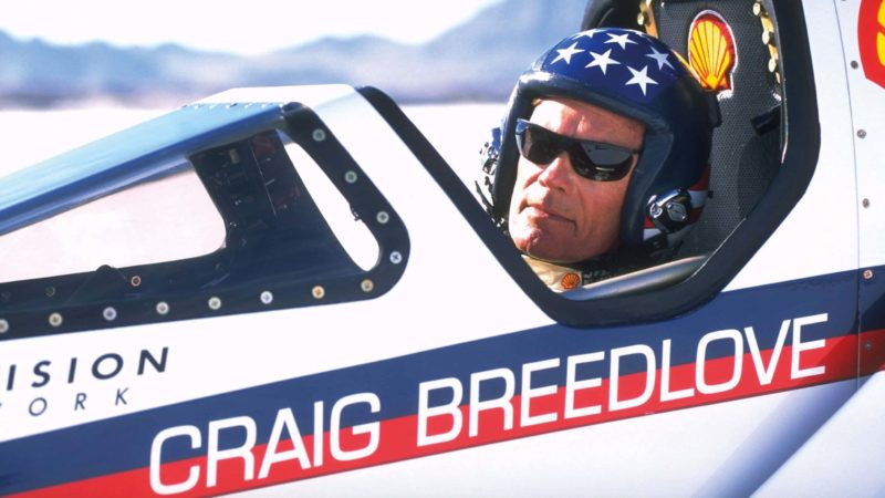 Craig Breedlove sits behind the wheel in 1996
