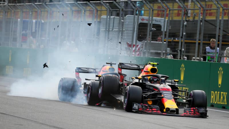 Daniel Ricciardo hits Max Verstappen in Red Bull team mate crash at Baku 2018