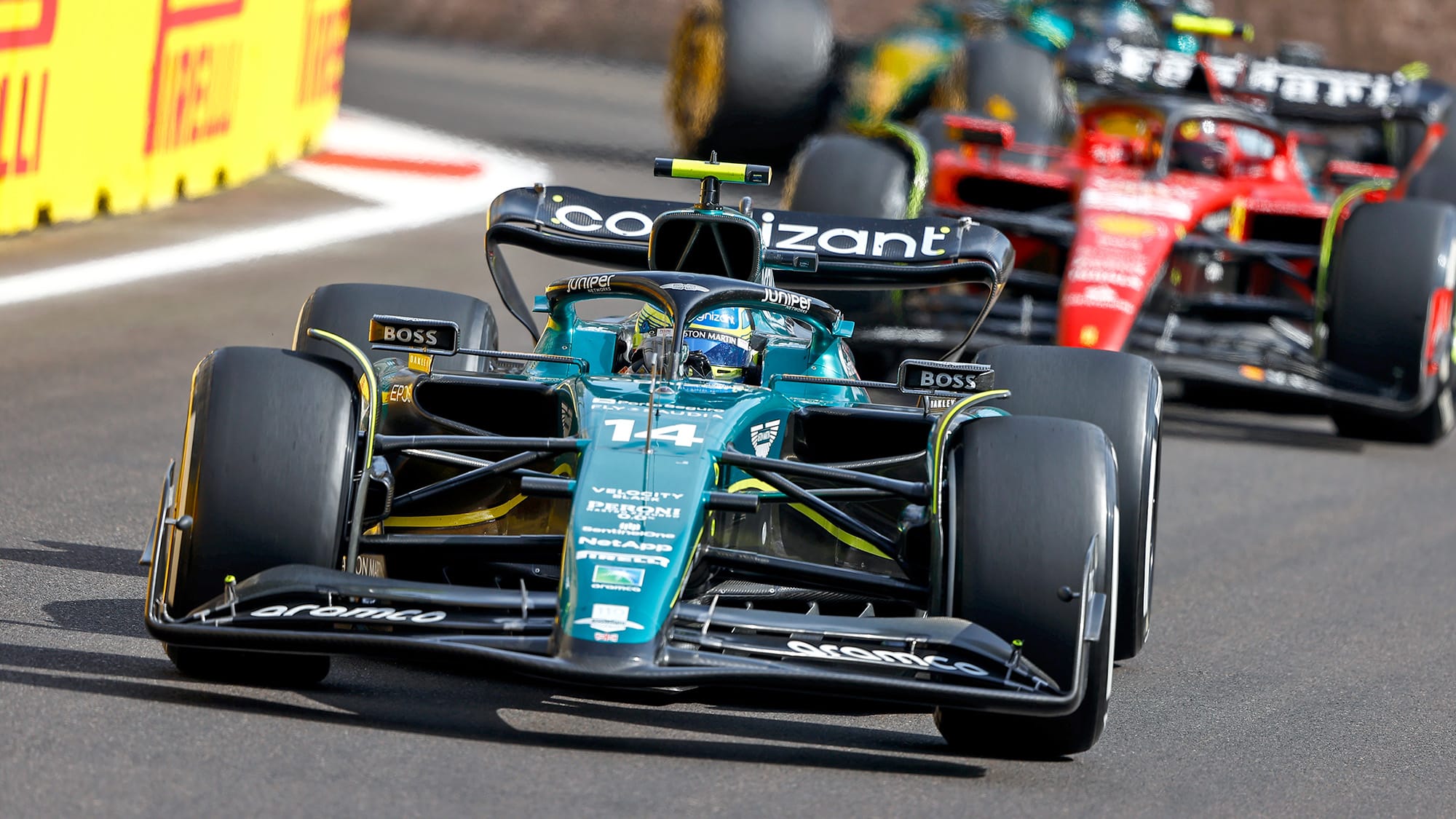 Fernando Alonso ahead of Carlos Sainz in the 2023 Azerbaijan GP
