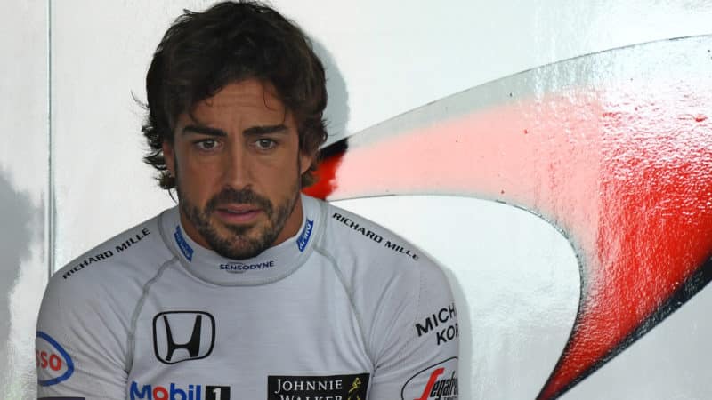 Fernando Alonso sits in McLaren Honda pit garage in 2015