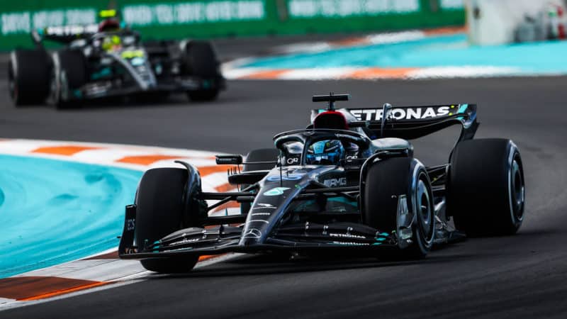 George Russell ahead of Lewis Hamilton in 2023 Miami GP
