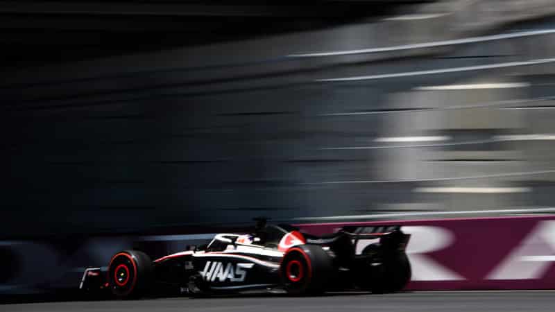 Haas of Kevin Magnussen in practice for 2023 Miami GP
