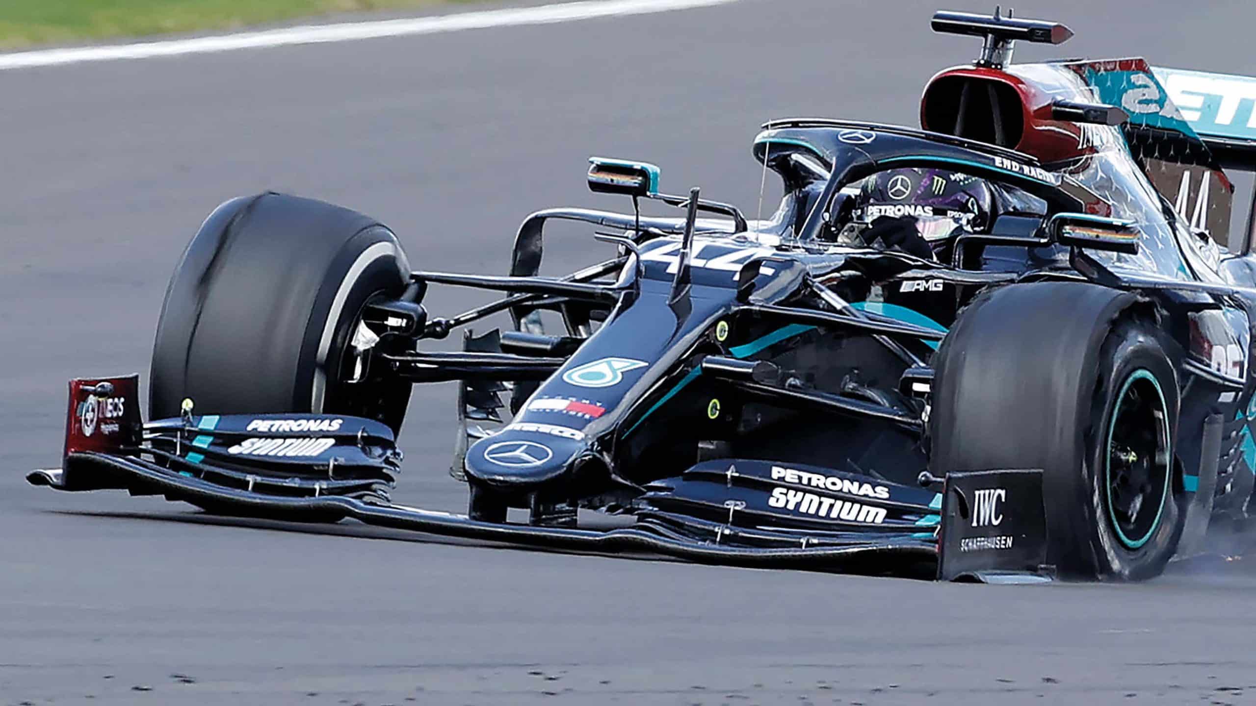 Lewis Hamilton burst a tire