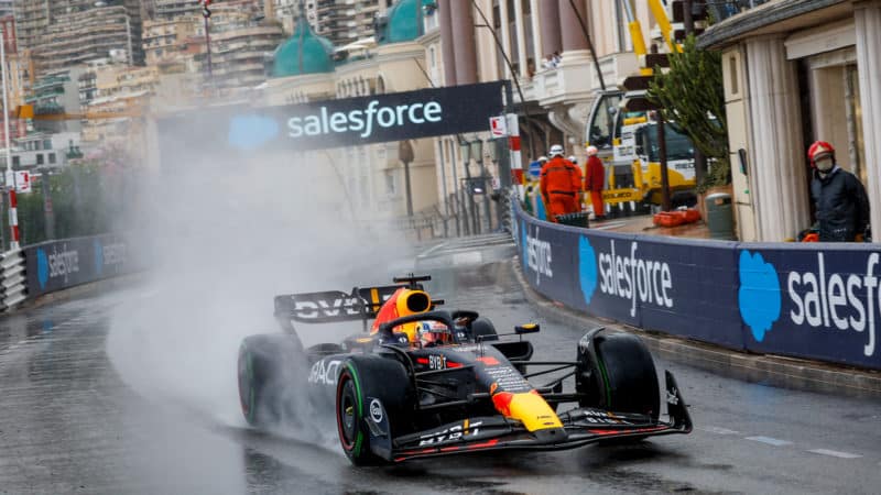 Max Verstappen climbs hill at Beau Rivage in 2023 Monaco Grand Prix