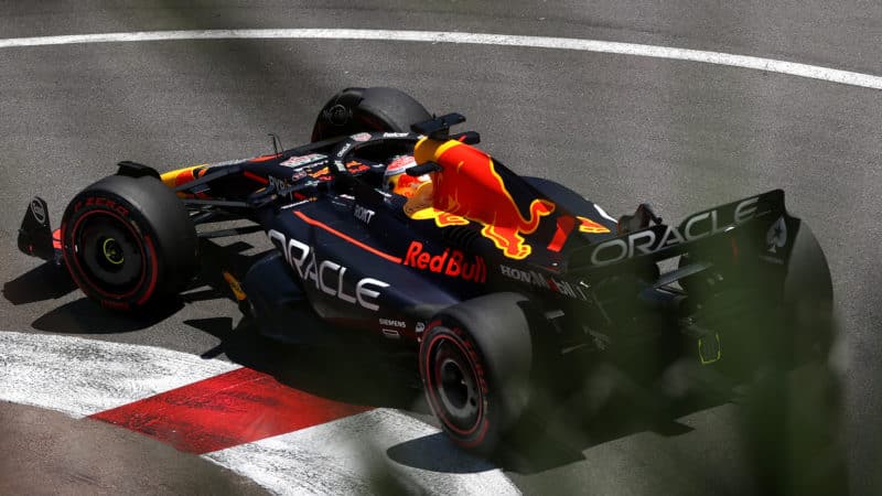 Max Verstappen at Loews Hairpin in 2023 Monaco GP