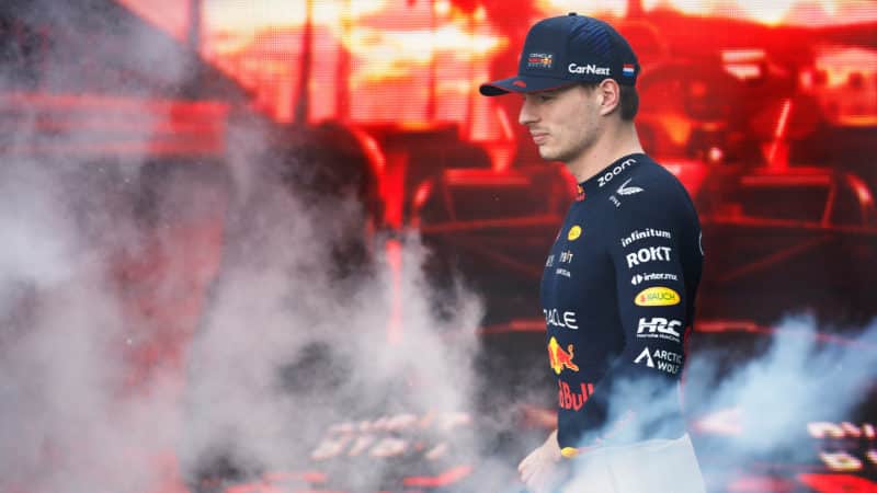 Max Verstappen is introduced to the crowd ahead of the 2023 Miami GP