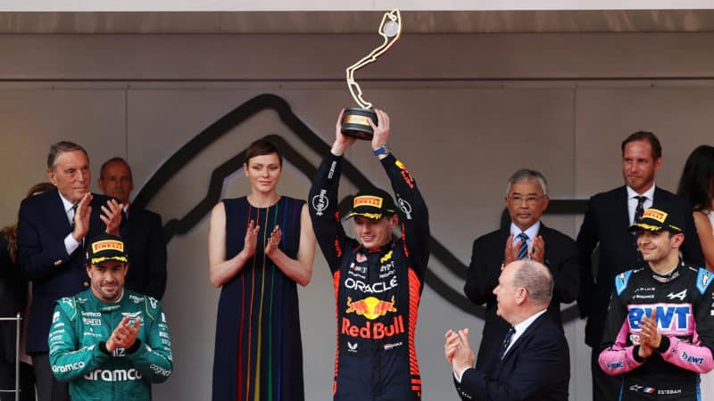 Max Verstappen lifts Monaco GP trophy