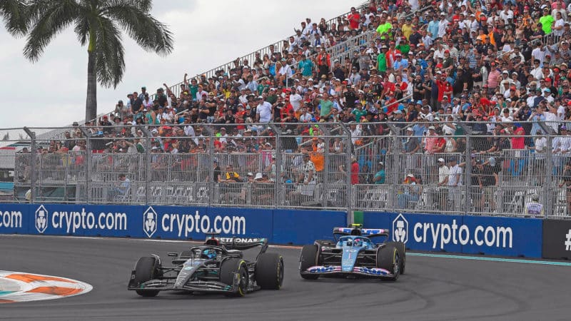 Mercedes of George Russell and Alpine of Pierre Gasly in 2023 Miami Grand Prix