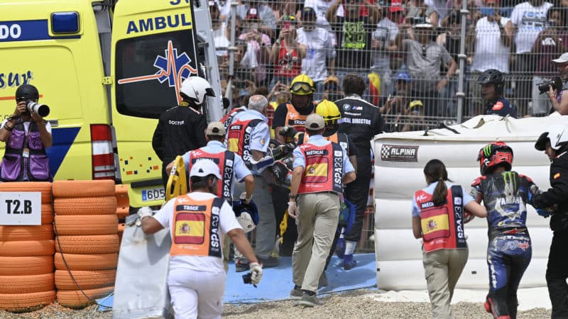 Miguel Oliveira stretchered to ambulance at 2023 MotoGP Spanish GP