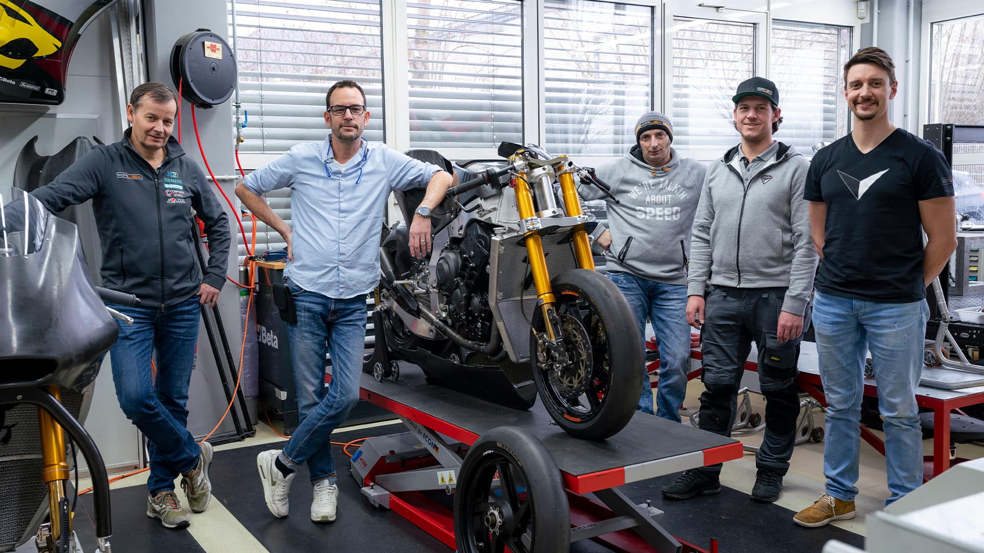 Kalex staff with MotoGP chasis