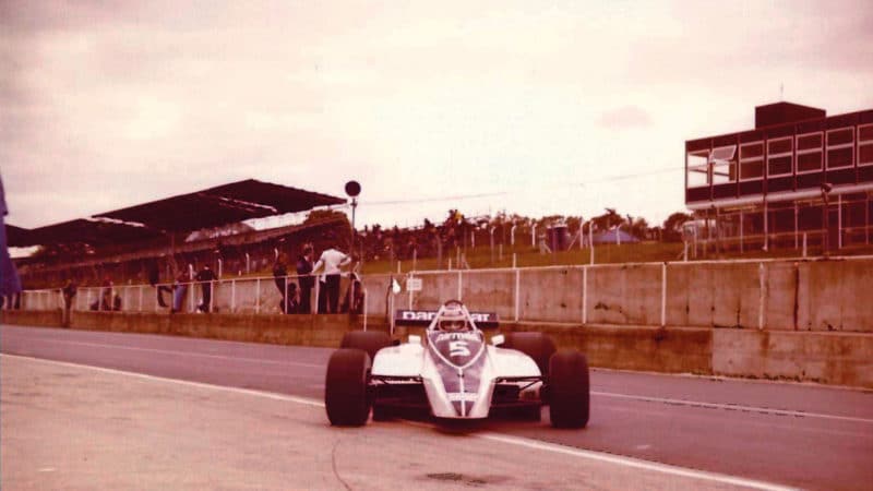 Nelson Piquet returns to the pits Brabham BT49.