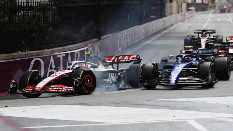 Nico Hulkenberg hits Logan Sargeant in 2023 Monaco GP
