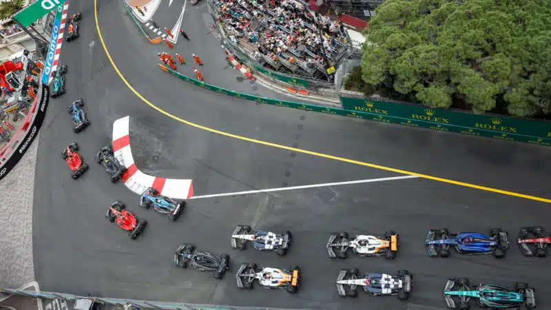 Overhead view of start of 2023 Monaco GP