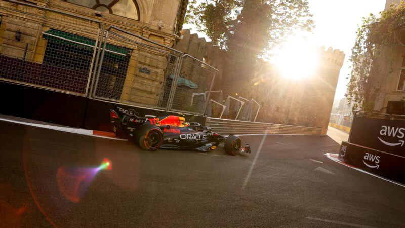 Sergio Perez heads into old town section of Baku circuit on 2023 Azerbaijan GP weekend