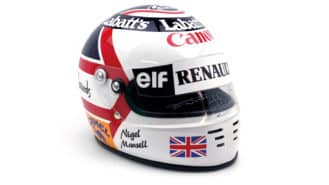 Flying the flag: Nigel Mansell’s signed British GP Williams F1 helmet