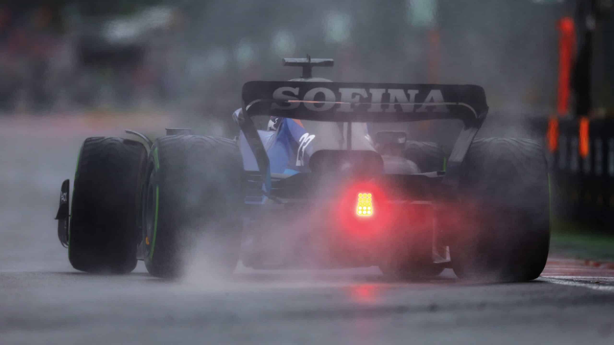 Alex Albon slides in the rain at Montreal 2023