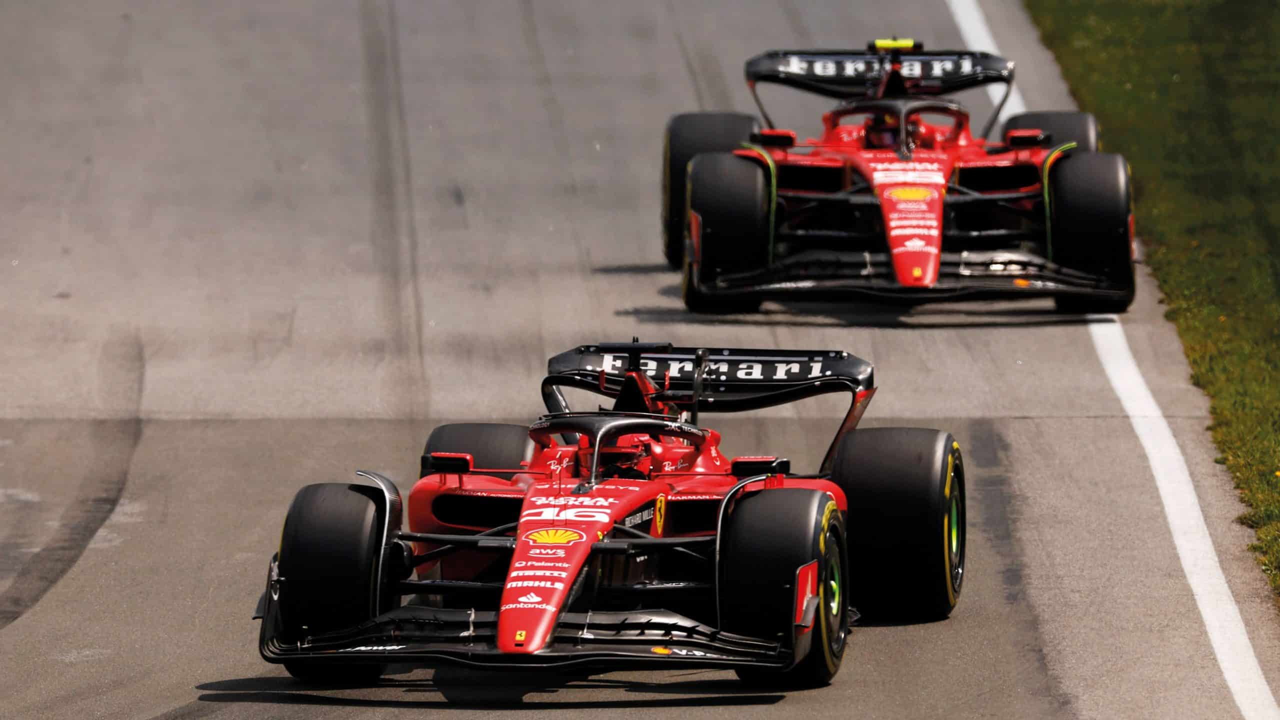 Charles Leclerc and Carlos Sainz on the track at Canadian GP 2023