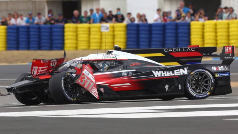Crashed Cadillac of Jack Aitken in the 2023 Le Mans 24 Hours