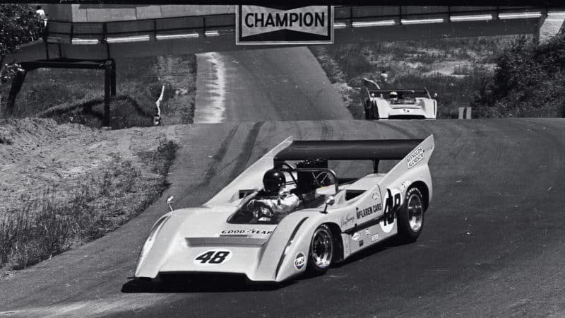 Dan Gurney in McLaren M8D at Mont-Tremblant in 1970 Can-Am race