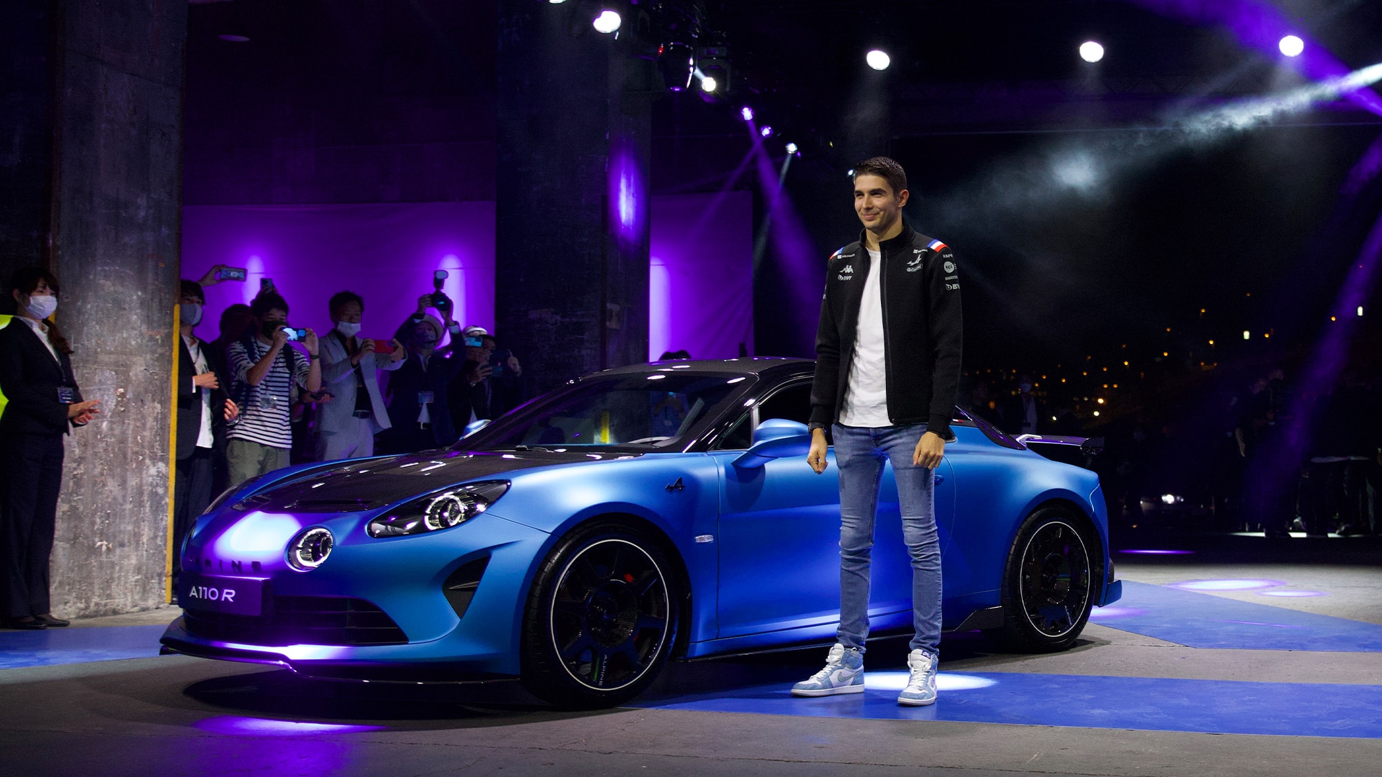 Esteban Ocon with Alpine A110R car