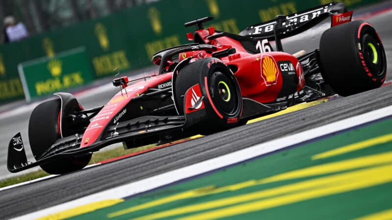 Ferrari of Charles Leclerc in qualifying for 2023 Austrian Grand Prix
