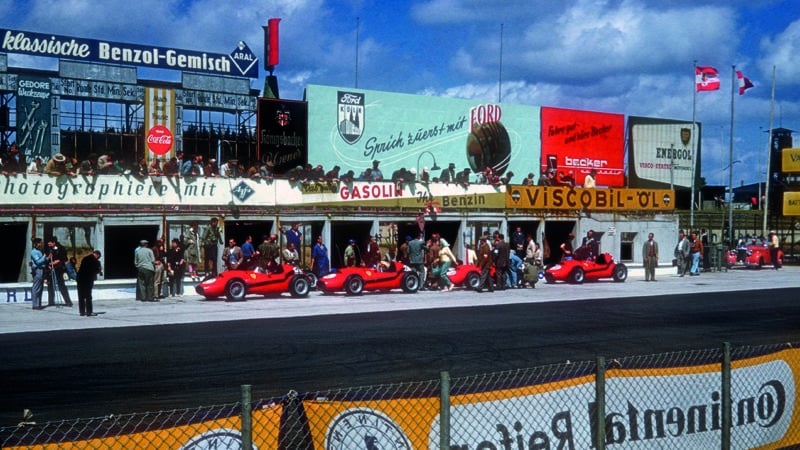 Ferraris before the 1958 German Grand Prix at the Nürburgring