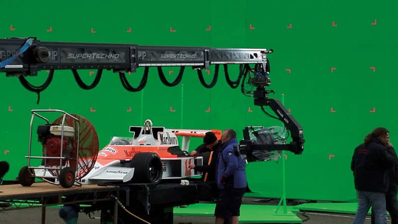 Hunt’s McLaren being geared up for some green screen filming