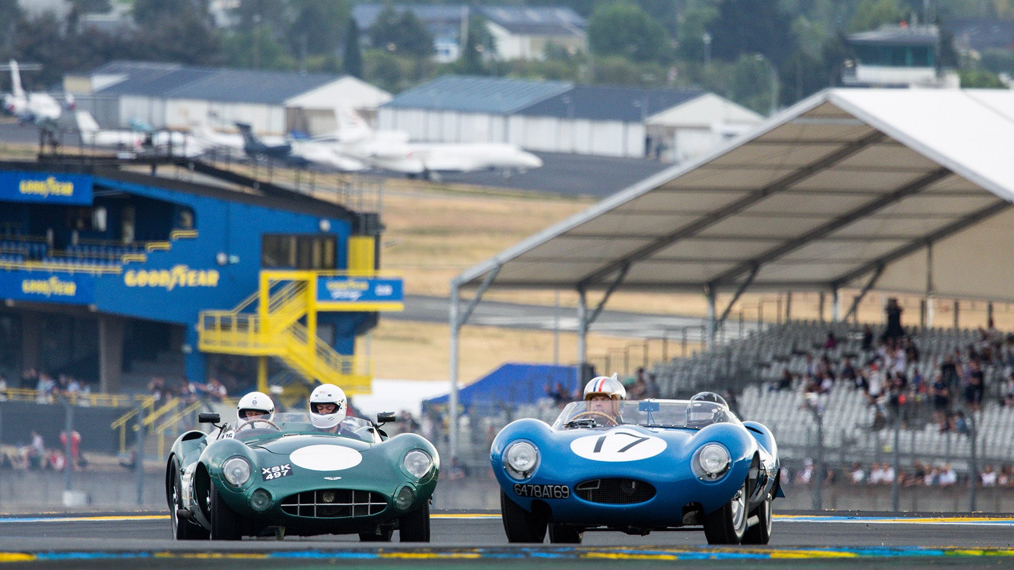 Jaguar and Aston Martin in Le Mans centenary parade