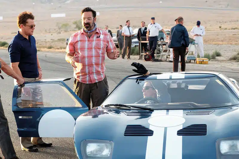 James Mangold, Christian Bale and Matt Damon filming Ford v Ferrari