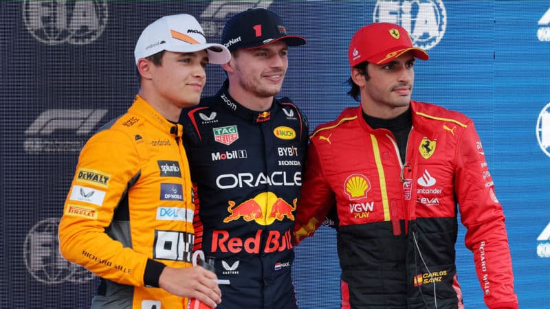 Max Verstappen Carlos Sainz and Lando Norris after 2023 Spanish GP qualifying