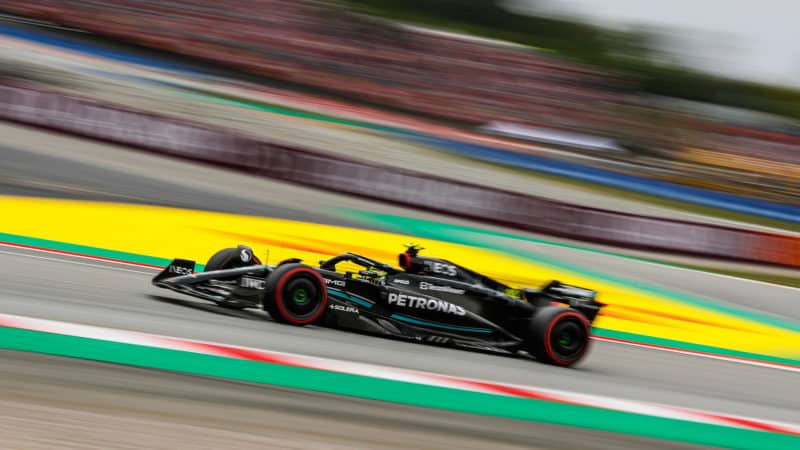 Mercedes of Lewis Hamilton in 2023 Spanish Grand Prix