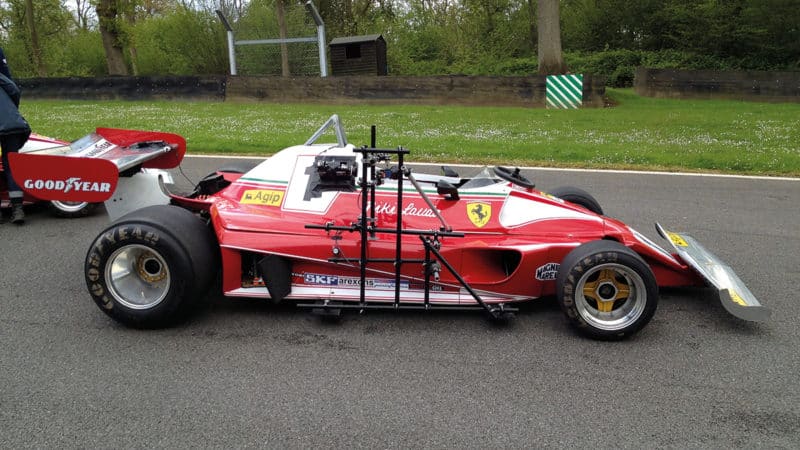 Mounts on the Niki Lauda Ferrari at Brands Hatch on the Grand Prix Circuit