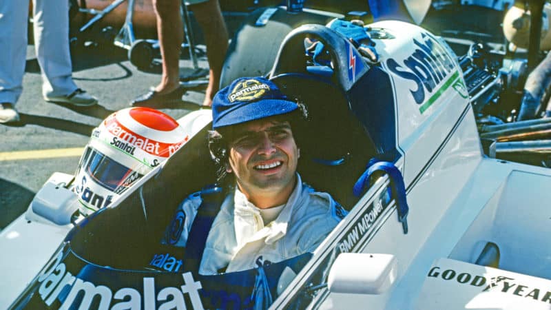 Nelson Piquet in cockpit of 1983 Brabham BMW F1 car