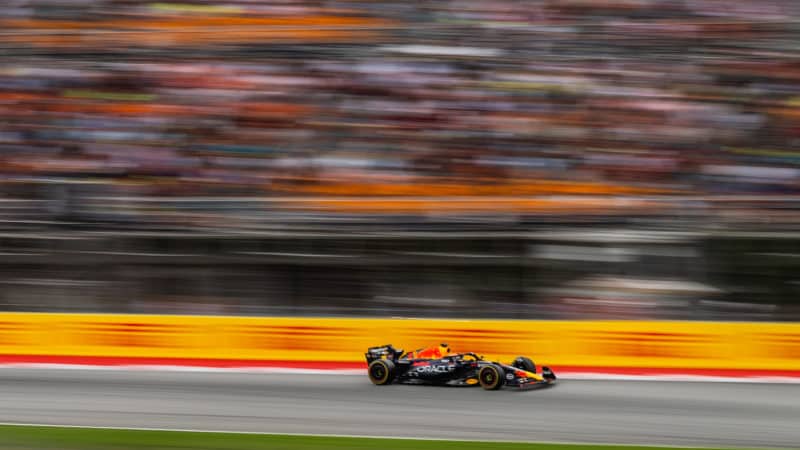 Red Bull of Max Verstappen alone on track in 2023 Spanish GP