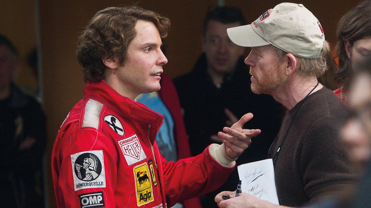 Ron Howard with Daniel Brühl on set