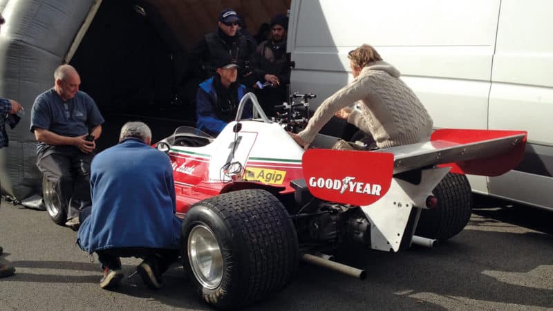 Ron Howard with a Ferrari at Brands Hatch