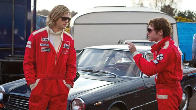 Scene from Rush, with Chris Hemsworth & Daniel Brühl