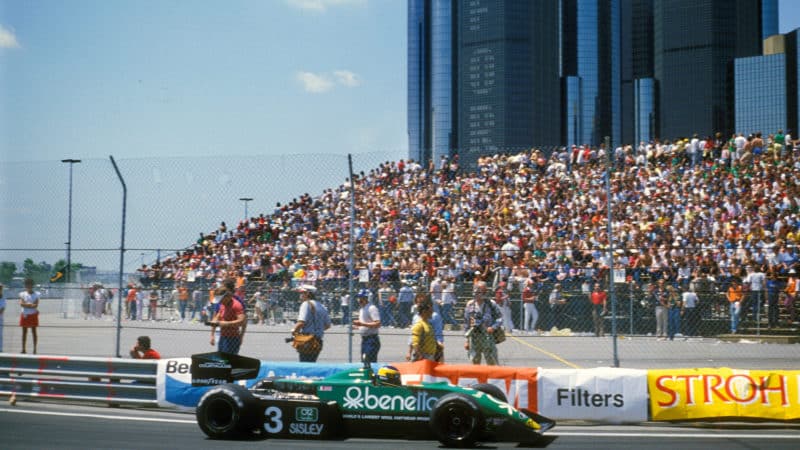 Side of Michele Alboreto Tyrrell Ford in 1983 Detroit GP